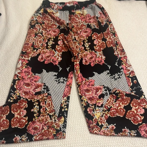 Japna Lounge Pants Women’s Size Medium Wide Leg Floral Fishnet Design Pull Up - Picture 2 of 8